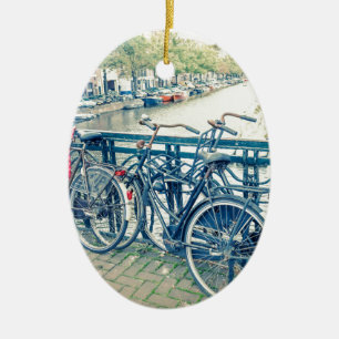 Amsterdam canal and bicycles ceramic tree decoration