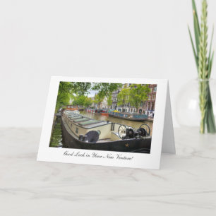 Amsterdam Canal Barge, Good Luck in New Venture Card