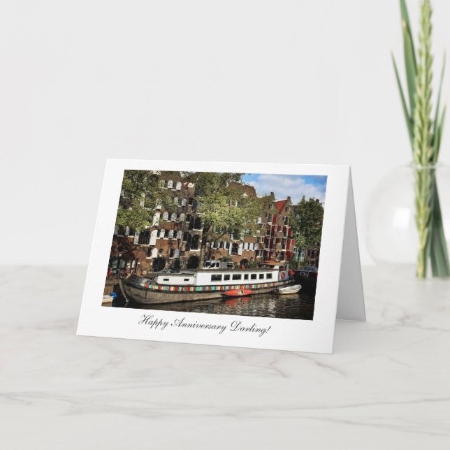Amsterdam Canal Barge - Happy Anniversay Darling Card (Front)