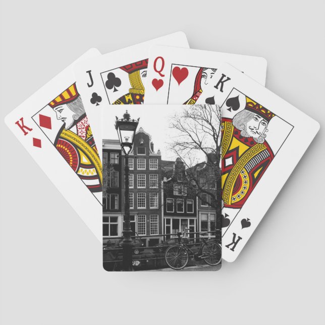Amsterdam Canal Bicycle Black and White Playing Cards (Back)
