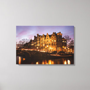 Amsterdam canal houses at dusk canvas print