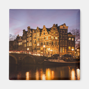 Amsterdam canal houses at dusk magnet