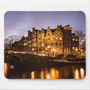 Amsterdam canal houses at dusk mousepad