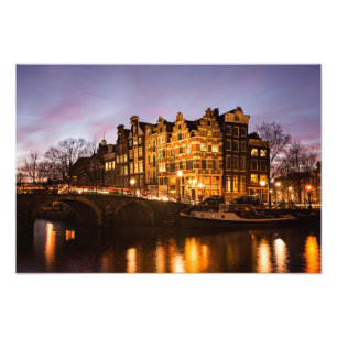 Amsterdam canal houses at dusk print
