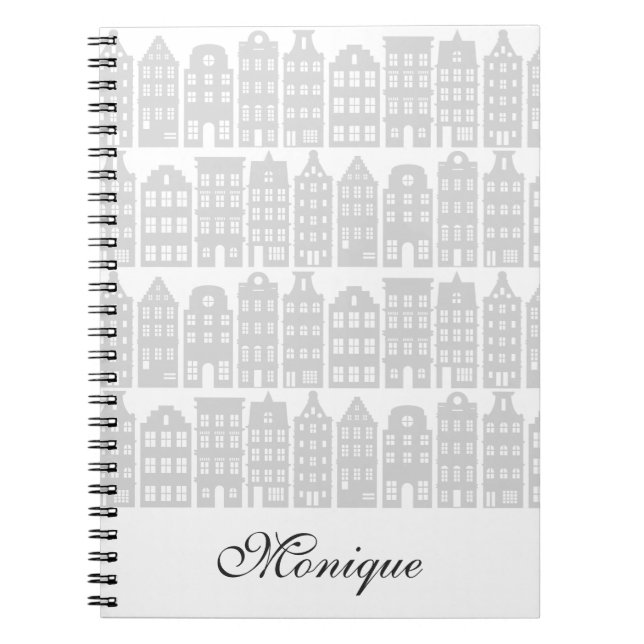 Amsterdam Canal Houses Dutch Personalised Silver Notebook (Front)