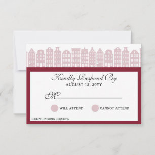 Amsterdam Canal Houses Dutch Wedding Marsala RSVP Card