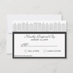 Amsterdam Canal Houses Dutch Wedding Silver RSVP Card