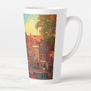 Amsterdam canal houses van Gogh style Latte Mug