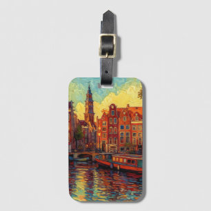 Amsterdam canal houses van Gogh style Luggage Tag
