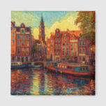 Amsterdam canal houses van Gogh style Magnet<br><div class="desc">a beautiful painting in van Gogh style of the canal houses and houseboats in Amsterdam</div>