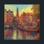 Amsterdam canal houses van Gogh style Magnet<br><div class="desc">a beautiful painting in van Gogh style of the canal houses and houseboats in Amsterdam</div>