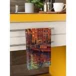 Amsterdam canal houses van Gogh style Tea Towel<br><div class="desc">a beautiful painting in van Gogh style of the canal houses and houseboats in Amsterdam</div>