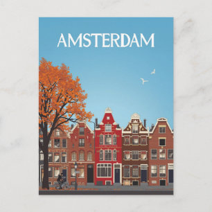 Amsterdam Canal Houses Vintage Travel Art Postcard