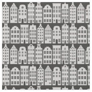 Amsterdam Canal Row Houses Charcoal Silver Pattern Fabric