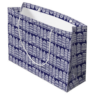Amsterdam Canal Row Houses Cobalt Blue Pattern Large Gift Bag