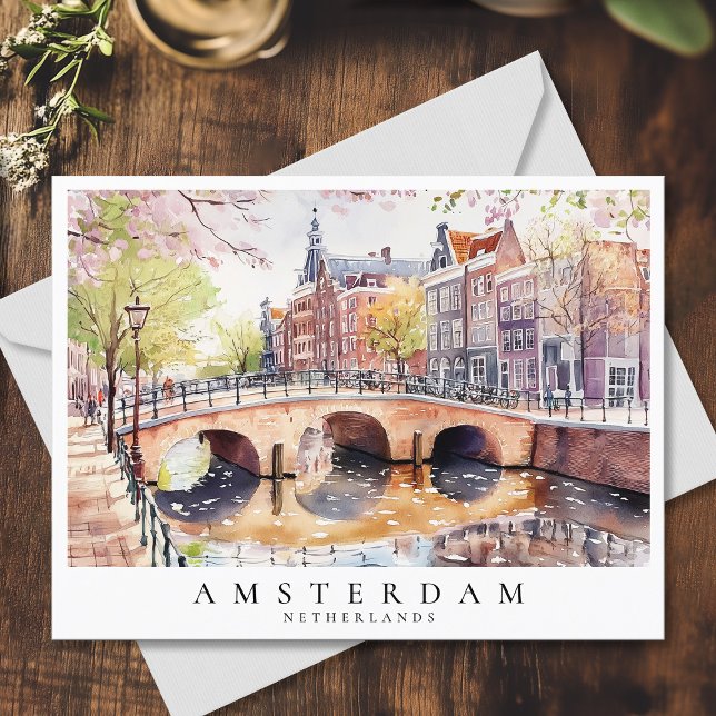 Amsterdam Canal Watercolor Netherlands Travel Postcard (Amsterdam Canal Watercolor Netherlands Travel Postcard)