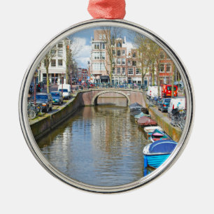 Amsterdam Canal with boats Metal Tree Decoration