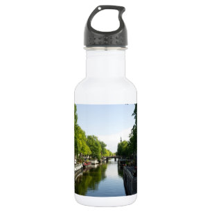 Amsterdam Canal with Houseboats and Lush Trees 532 Ml Water Bottle