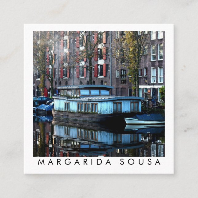 Amsterdam Canalboat Photo Travel Tourism Square Business Card (Front)
