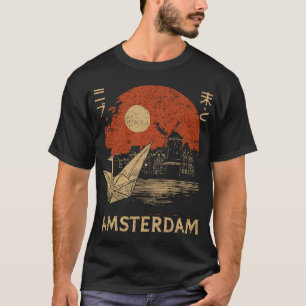 Amsterdam Canals Distressed Bicycle Sunset Art T-Shirt