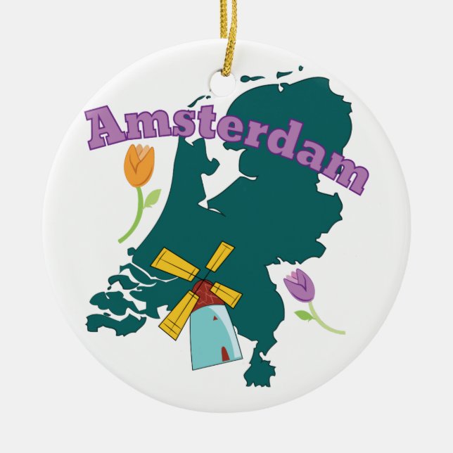 Amsterdam Ceramic Tree Decoration (Front)