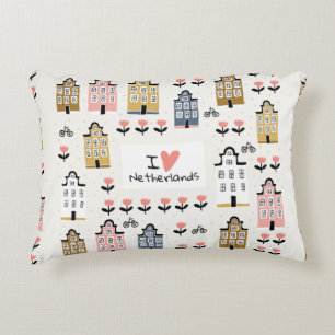 Amsterdam city architecture bicycles tulips seamle decorative cushion
