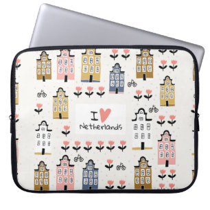 Amsterdam city architecture bicycles tulips seamle laptop sleeve