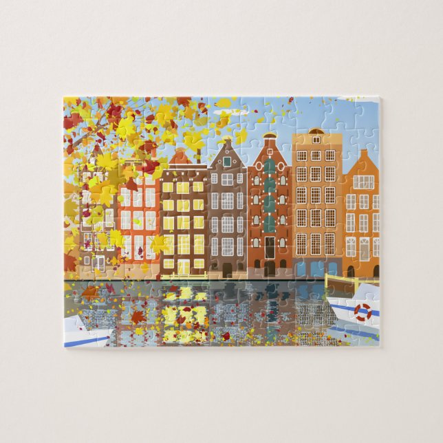 Amsterdam City Autumn Puzzle with Gift Box (Horizontal)