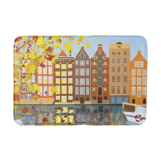 Amsterdam City Canal Autumn Colourful Bath Mat