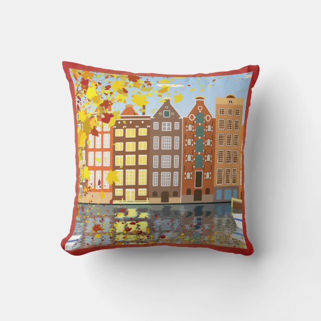 Amsterdam City Canal Autumn Colourful Throw Pillow (Front)