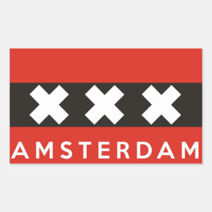 amsterdam city flag netherlands country name text rectangular sticker