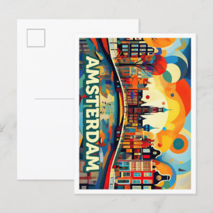 Amsterdam City Netherlands artistic colourful Postcard