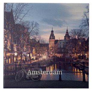 Amsterdam cityscape photograph ceramic tile