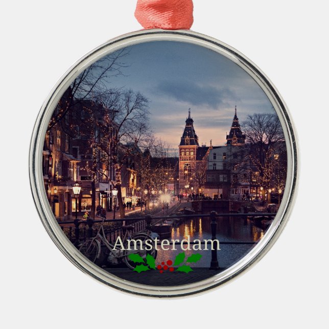 Amsterdam cityscape photograph metal ornament (Front)