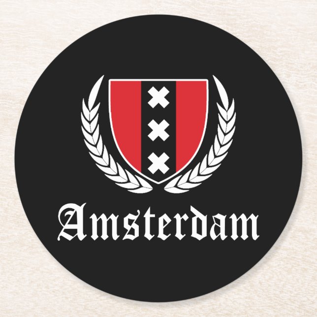 Amsterdam Crest Round Paper Coaster (Front)