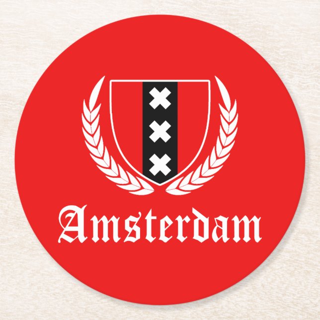 Amsterdam Crest Round Paper Coaster (Front)