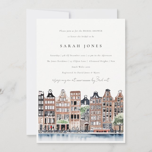 Amsterdam Dutch Canal Landscape Bridal Shower Invitation (Front)