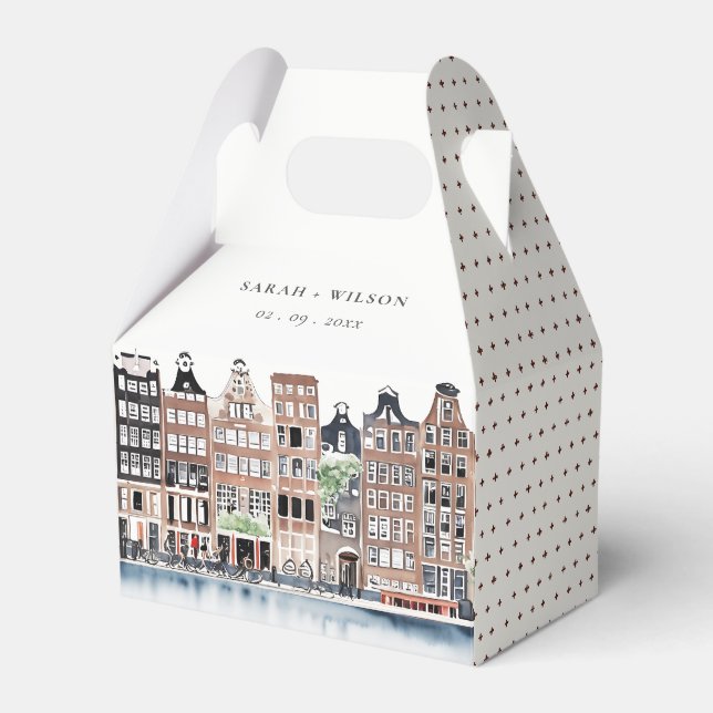 Amsterdam Dutch Canal Watercolor Landscape Wedding Favour Box (Front Side)