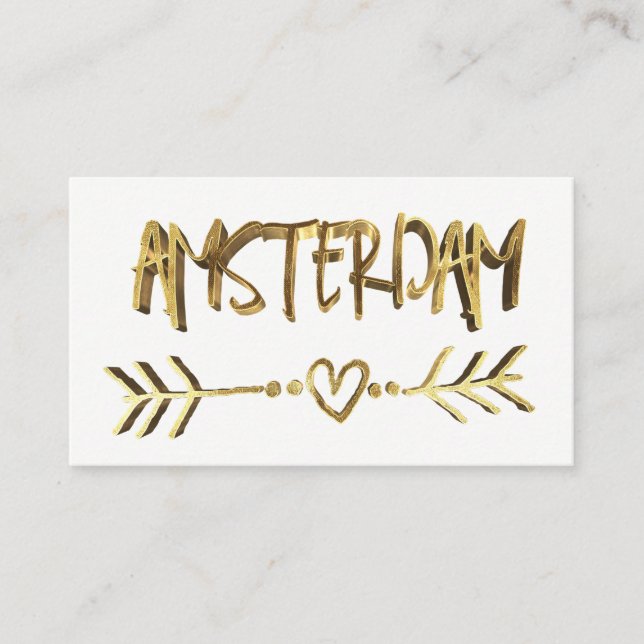 Amsterdam Dutch Love  Gold Look Typography Elegant Business Card (Front)