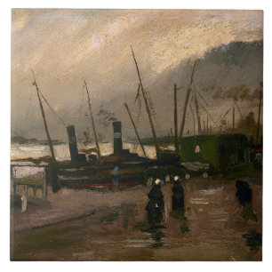 Amsterdam Fishermen's Harbour Storm by Vincent Gog Ceramic Tile