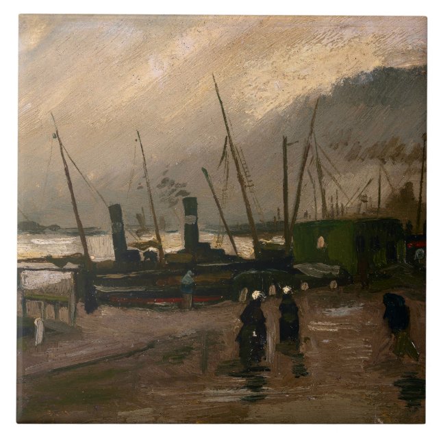 Amsterdam Fishermen's Harbour Storm by Vincent Gog Ceramic Tile (Front)