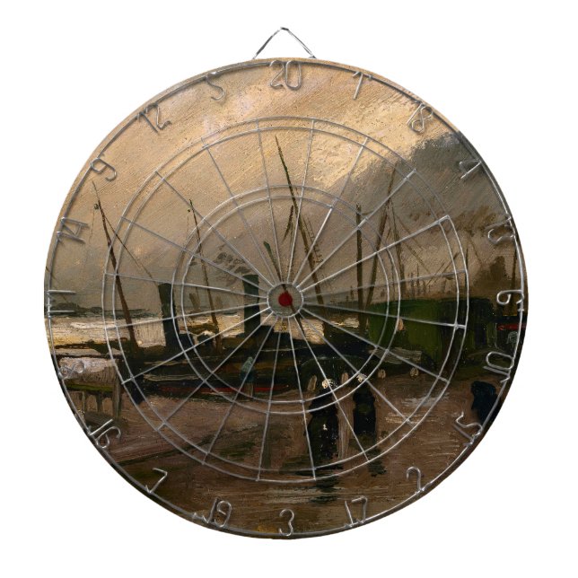 Amsterdam Fishermen's Harbour Storm by Vincent Gog Dartboard (Front)