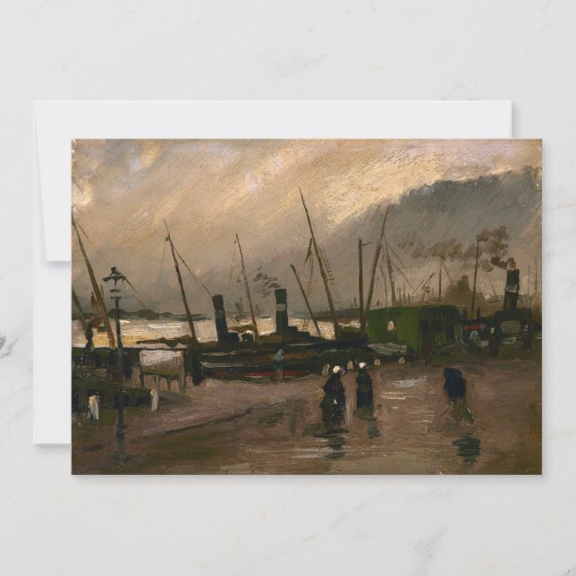 Amsterdam Fishermen's Harbour Storm by Vincent Gog Holiday Card (Front)
