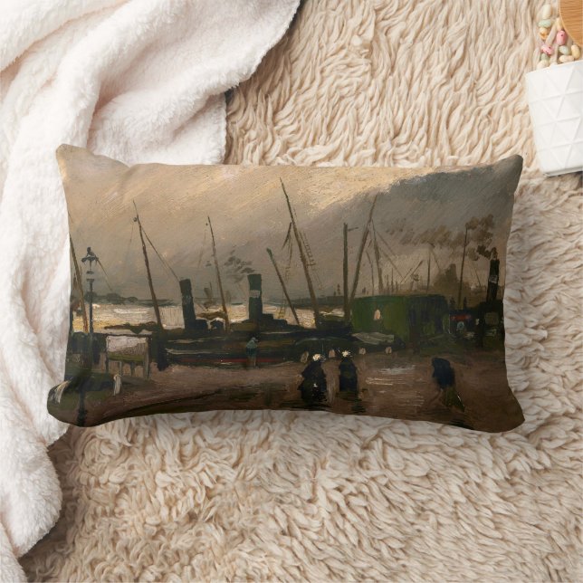 Amsterdam Fishermen's Harbour Storm by Vincent Gog Lumbar Cushion (Blanket)