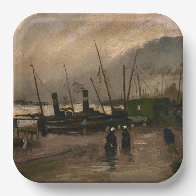 Amsterdam Fishermen's Harbour Storm by Vincent Gog Paper Plate (Front)