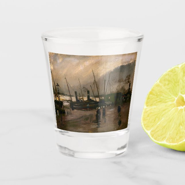 Amsterdam Fishermen's Harbour Storm by Vincent Gog Shot Glass (Front)