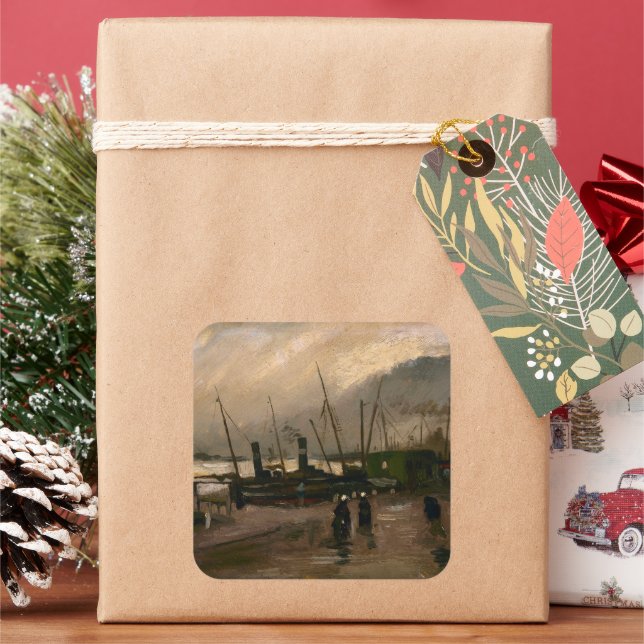 Amsterdam Fishermen's Harbour Storm by Vincent Gog Square Sticker (Holiday)