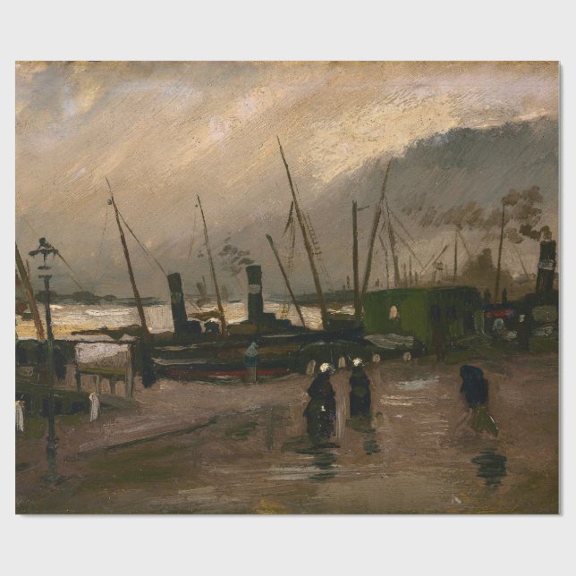 Amsterdam Fishermen's Harbour Storm by Vincent Gog Wrapping Paper (Flat)