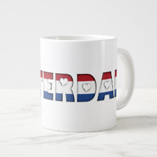 Amsterdam Flag Colours Typography Pattern Hearts Large Coffee Mug