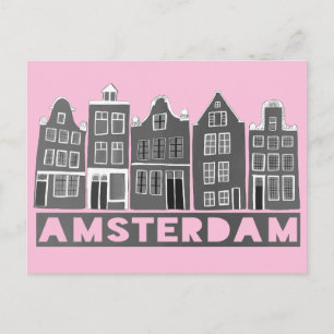 Amsterdam Holland Canal Houses Travel Black WHite Postcard